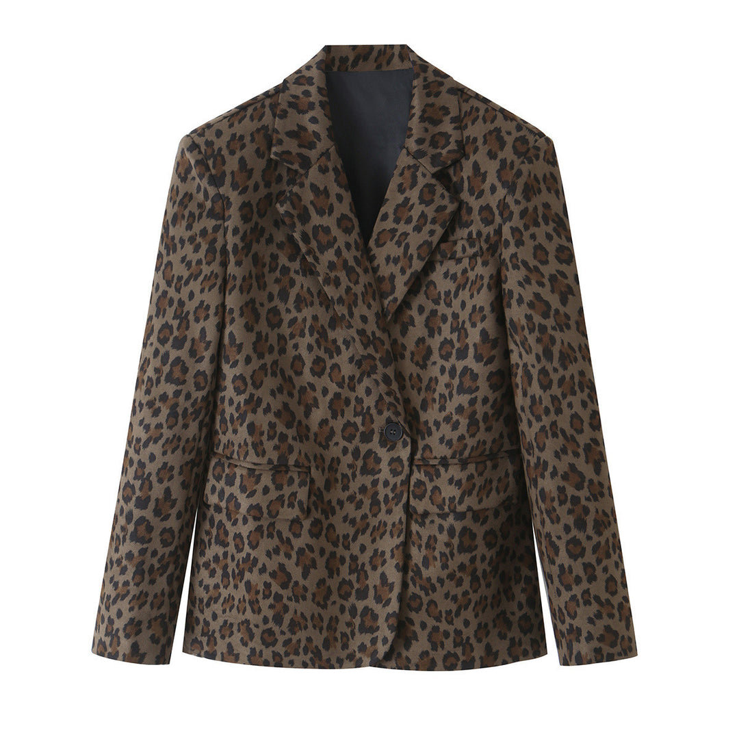 Damen Taillierter Blazer mit Leopardenprint, Reverskragen und Pattentaschen Drune