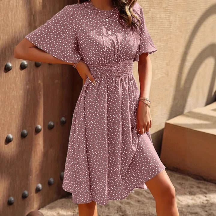 Damen Sommerliches Midi-Kleid mit Herzmuster und elastischem Taillenbund Drune