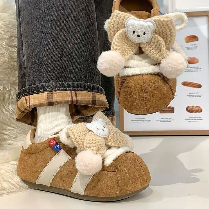 Damen Trendige Sneakers mit verspielten Knüpfdetails und kuscheligem Innenfutter Drune