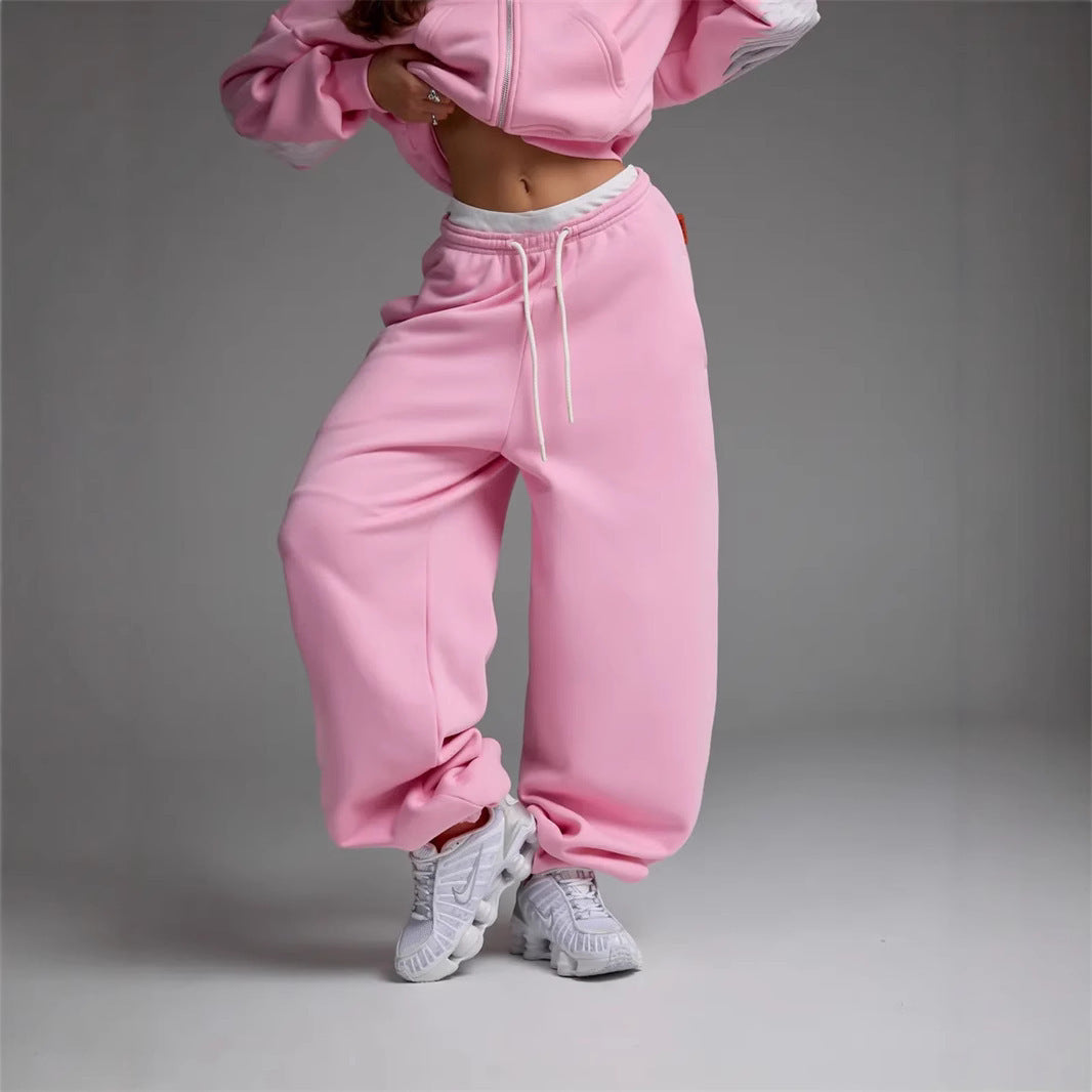 Damen trendige, weite Jogginghose mit elastischem Bund und verstellbarem Kordelzug Drune