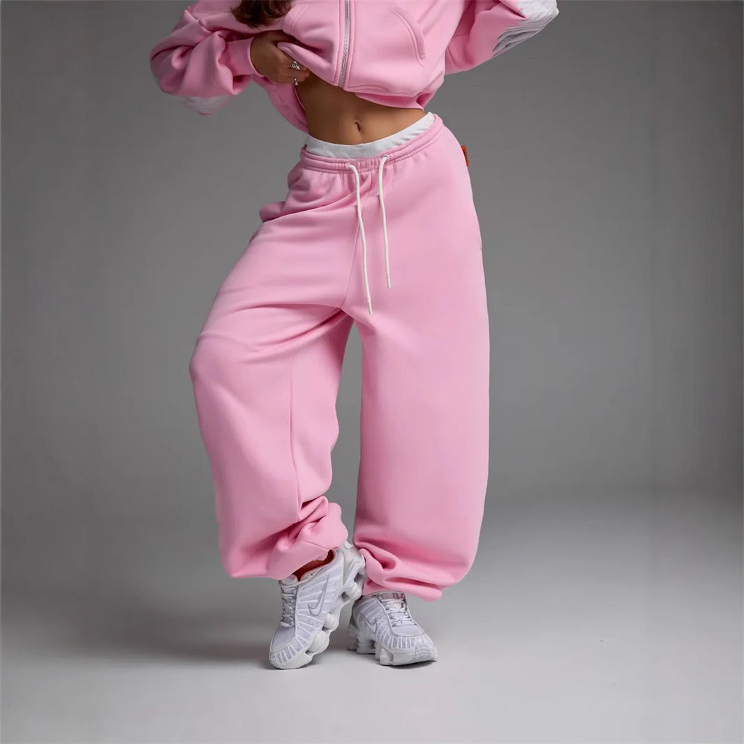 Damen trendige, weite Jogginghose mit elastischem Bund und verstellbarem Kordelzug Drune