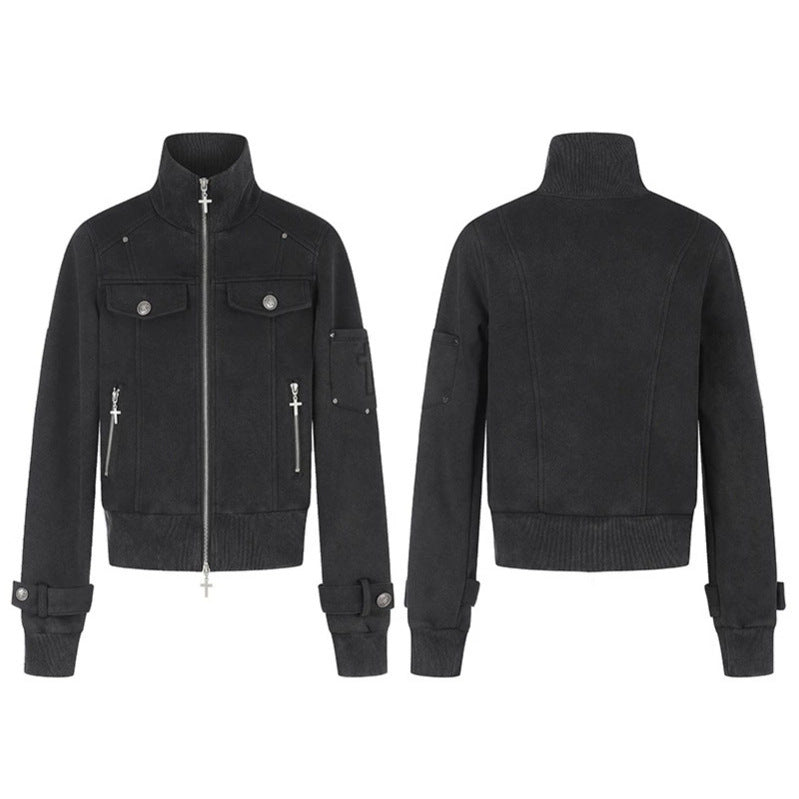 Damen Taillierte Zipjacke mit hohem Stehkragen, Zierpatten & verstellbaren Riegeln Drune