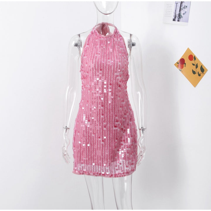 Damen Glamouröses Pailletten-Minikleid mit haltem Ausschnitt Drune