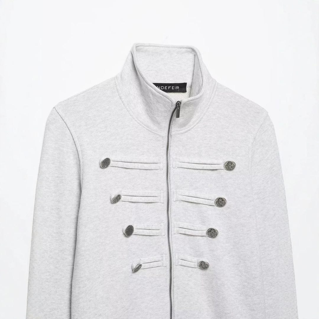 Damen Kurze Sweatjacke im Militärstil mit Stehkragen und dekorativer Knopfleiste Drune