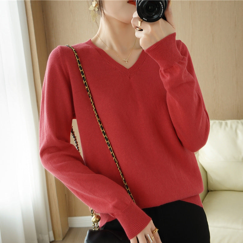 Damen Leichter V‑Ausschnitt Feinstrickpullover aus kaschmirweicher Baumwollmischung mit elastischen Rippbündchen Drune