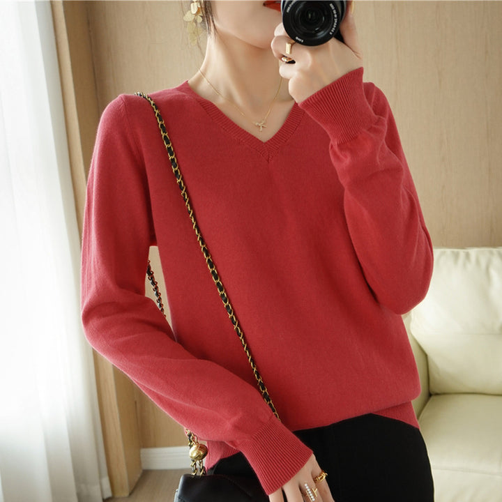 Damen Leichter V‑Ausschnitt Feinstrickpullover aus kaschmirweicher Baumwollmischung mit elastischen Rippbündchen Drune