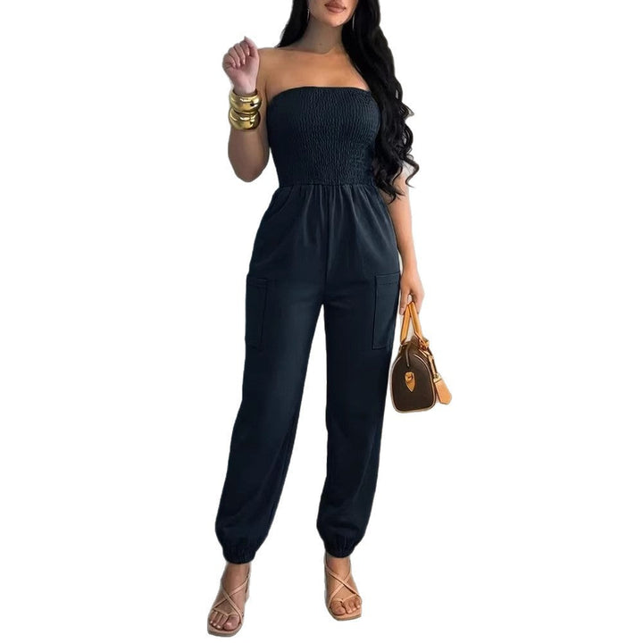Damen Bequemes Jumpsuit mit schulterfreiem Design und praktischen Taschen Drune