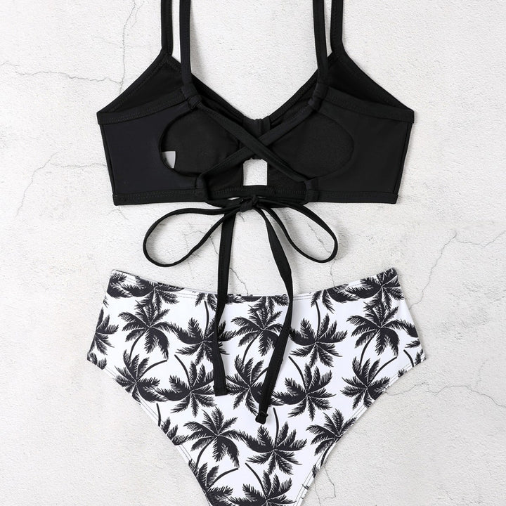 Damen Bikini-Set mit floralem Hochbund und modischem Knoten Drune