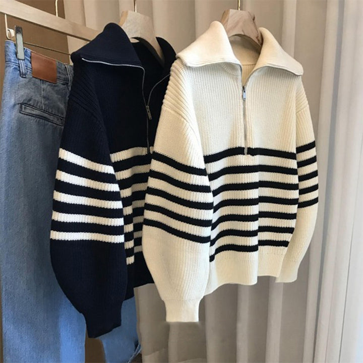 Damen lässiger Pullover mit hohem Kragen und Reißverschluss Drune