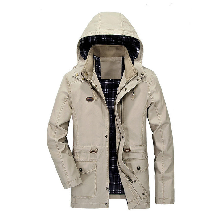 Herren Kapuzen-Transitionparka mit kariertem Innenfutter und Utility-Taschen Drune