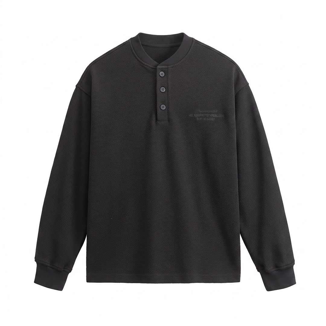 Unisex Weit geschnittenes Henley-Sweatshirt mit Waffelstruktur und Rippenbündchen Drune