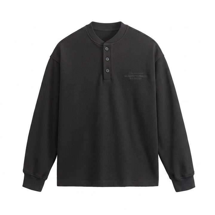 Unisex Weit geschnittenes Henley-Sweatshirt mit Waffelstruktur und Rippenbündchen Drune