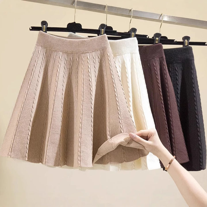 Damen Plissierter Strickrock mit hohem Bund Drune