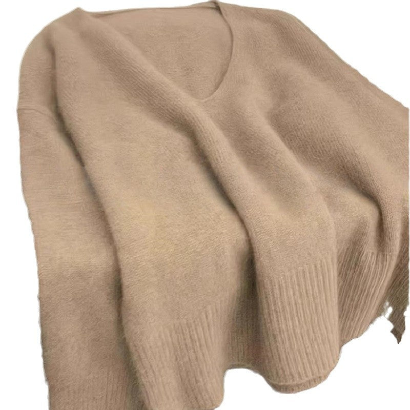 Damen Eleganter V-Ausschnitt Pullover mit Rippstruktur und lässigem Schnitt Drune