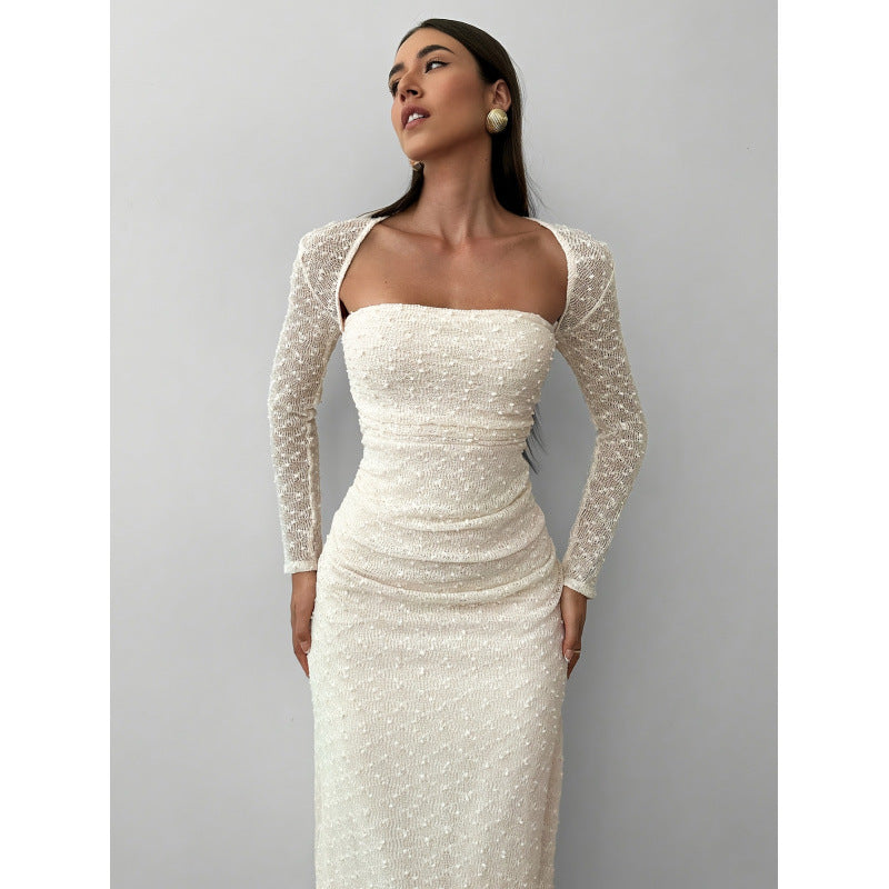 Damen Maxikleid mit transparenten Ärmeln Drune