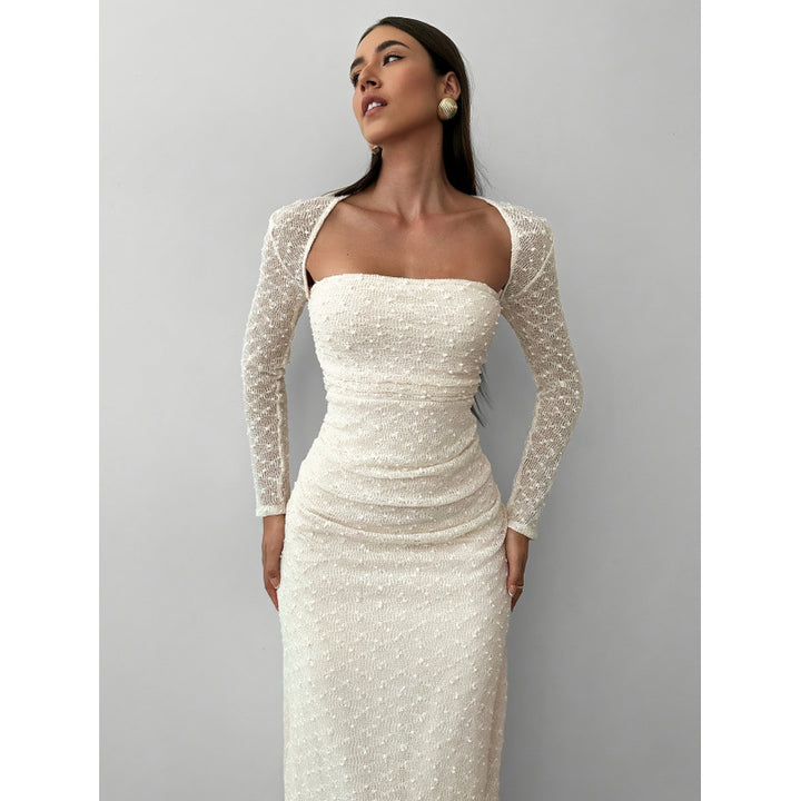 Damen Maxikleid mit transparenten Ärmeln Drune