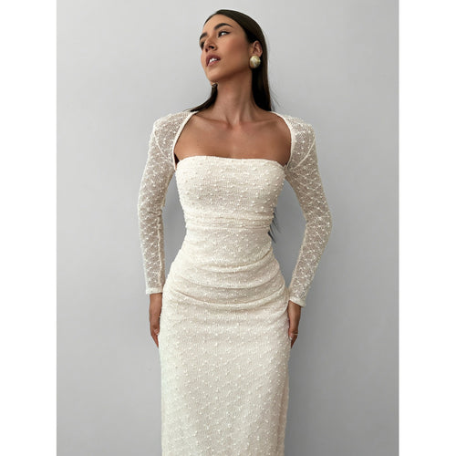 Damen Maxikleid mit transparenten Ärmeln Drune