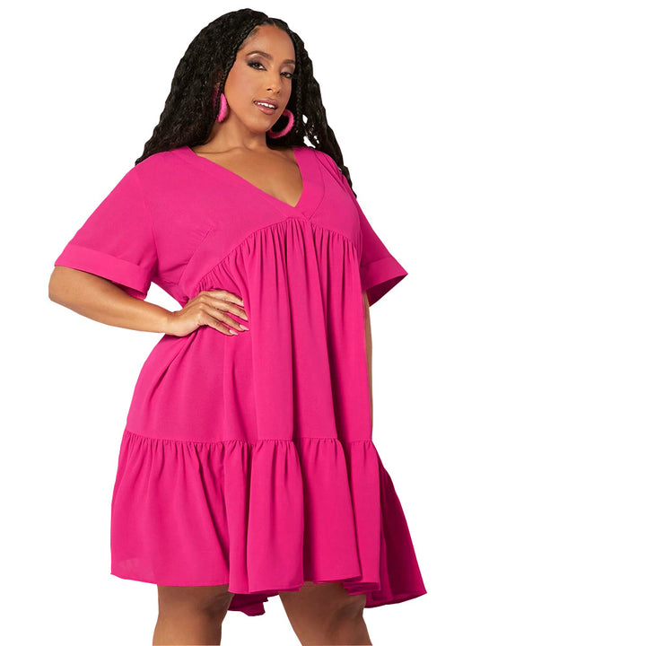 Damen lässiges Sommerkleid mit V-Ausschnitt und schwingendem Saum Drune