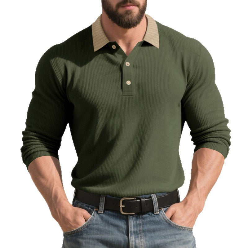 Herren elegantes Langarm-Polohemd mit strukturiertem Design und modischem Kragen Drune