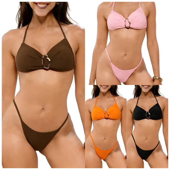 Damen Modischer Triangel-Bikini mit verspieltem Schmuckelement Drune