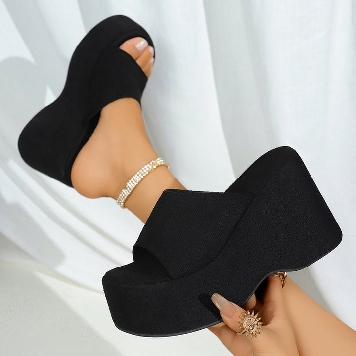 Damen Plateau-Sandalen mit transparentem Riemen und rutschfester Sohle Drune