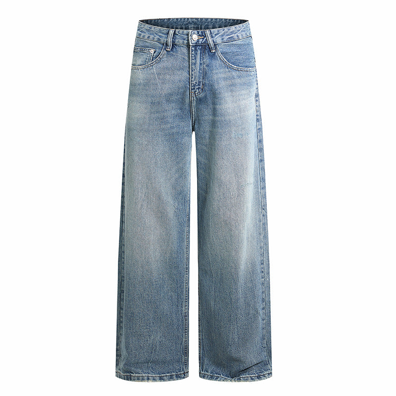 Damen Weite High-Waist Denim-Jeans mit ausgestelltem Bein und Vintage-Waschung Drune