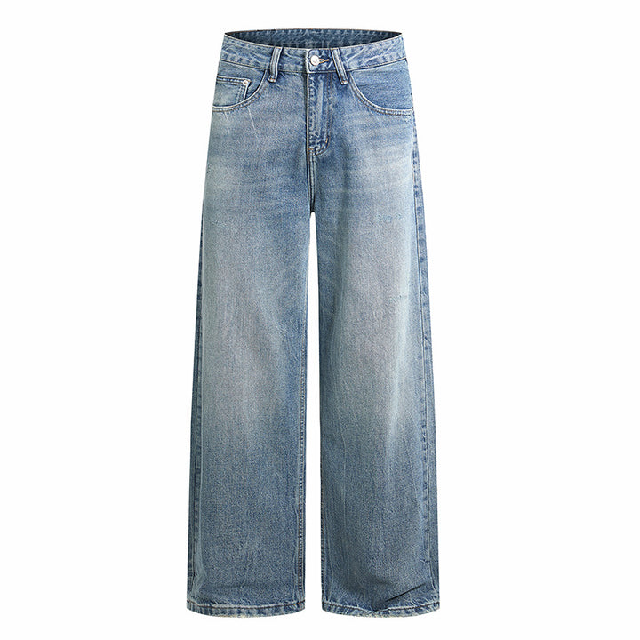 Damen Weite High-Waist Denim-Jeans mit ausgestelltem Bein und Vintage-Waschung Drune