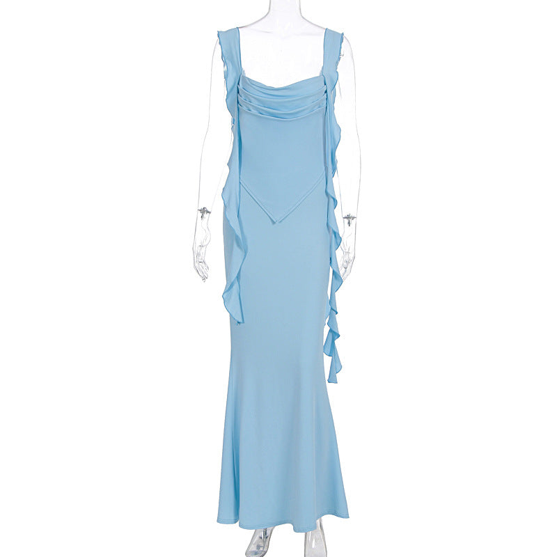 Damen Elegantes Maxi-Kleid mit asymmetrischen Rüschendetails und tiefem V-Ausschnitt Drune