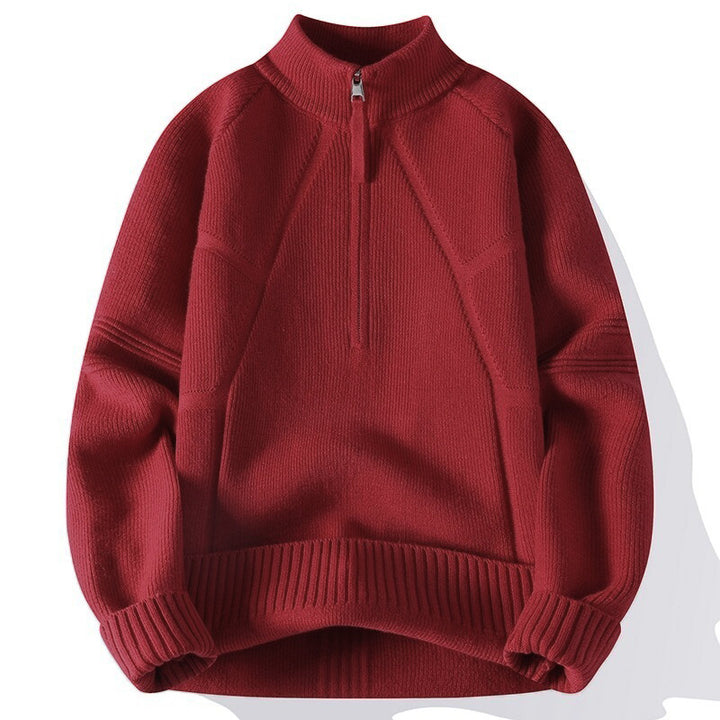 Herren Strick-Halbzip-Pullover mit Stehkragen und strukturierten Rippdetails Drune