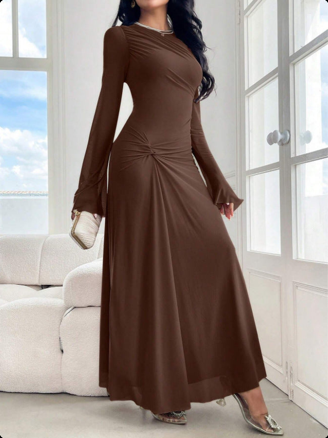 Damen Maxikleid mit geraffter Taillenpartie und Glockenärmeln Drune