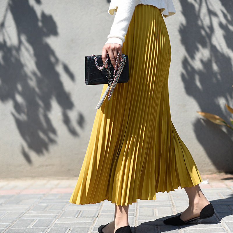 Damen Plissierter Midi-Rock mit elastischem Bund und elegantem Fall Drune