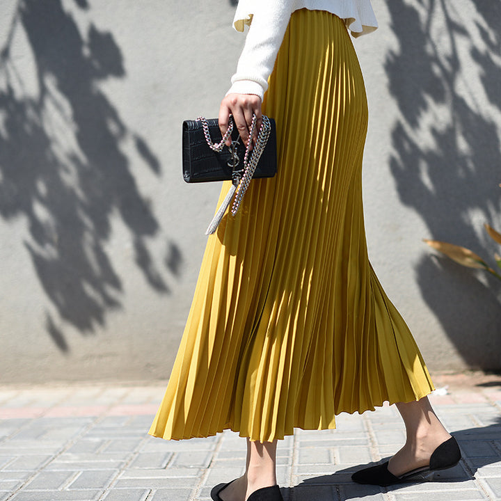 Damen Plissierter Midi-Rock mit elastischem Bund und elegantem Fall Drune