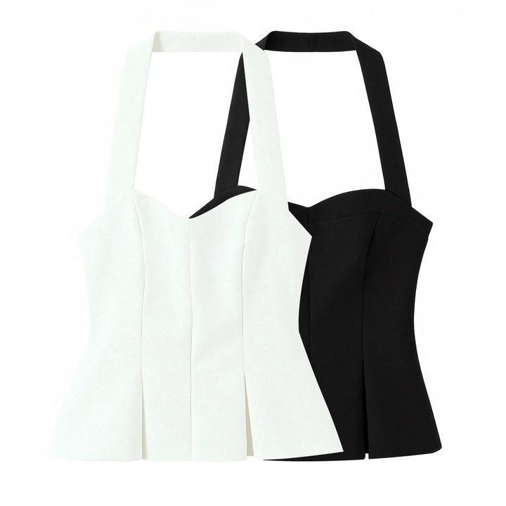 Damen schicke Bustier-Bluse mit taillierter Silhouette und dekorativem Halterneck Drune