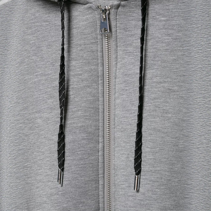 Damen Cropped Kapuzen-Sweatjacke mit Ballonärmeln und Tunnelzug Drune