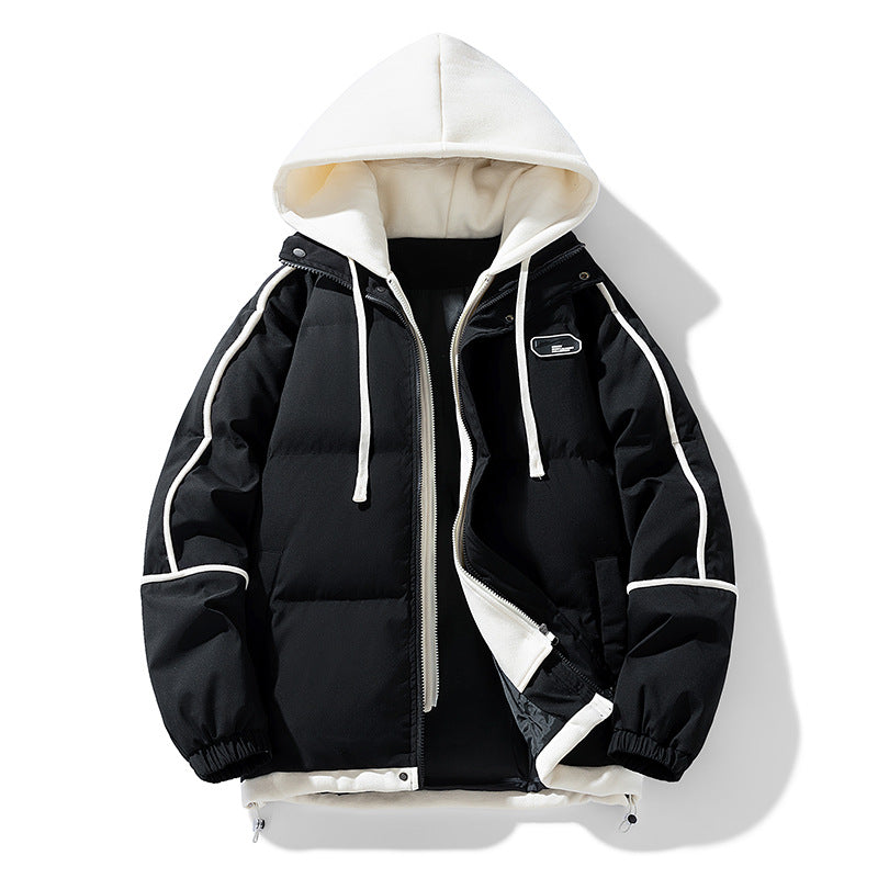 Damen Kurz geschnittene Steppjacke mit kontrastierender Fleece‑Kapuze und Kordelzug Drune