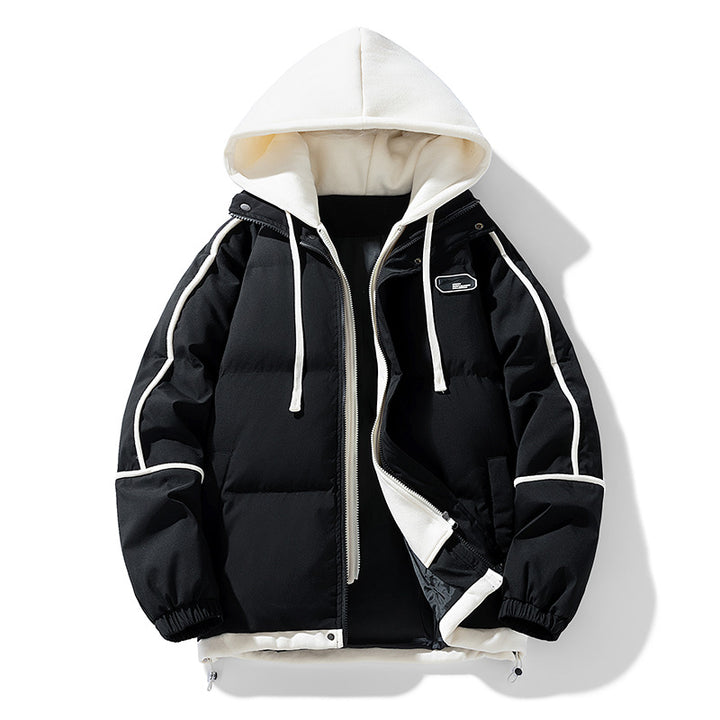 Damen Kurz geschnittene Steppjacke mit kontrastierender Fleece‑Kapuze und Kordelzug Drune