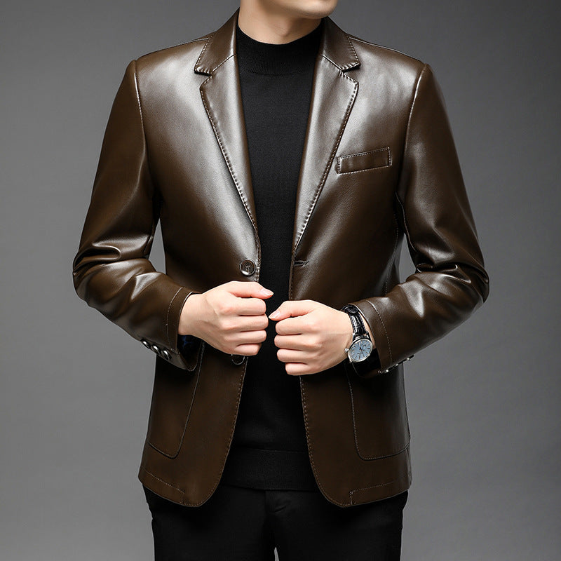 Herren Kunstleder-Sakko mit schlanker Passform und Notch-Revers Drune
