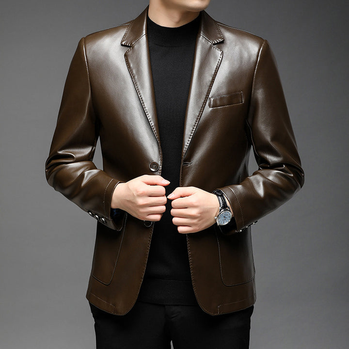Herren Kunstleder-Sakko mit schlanker Passform und Notch-Revers Drune