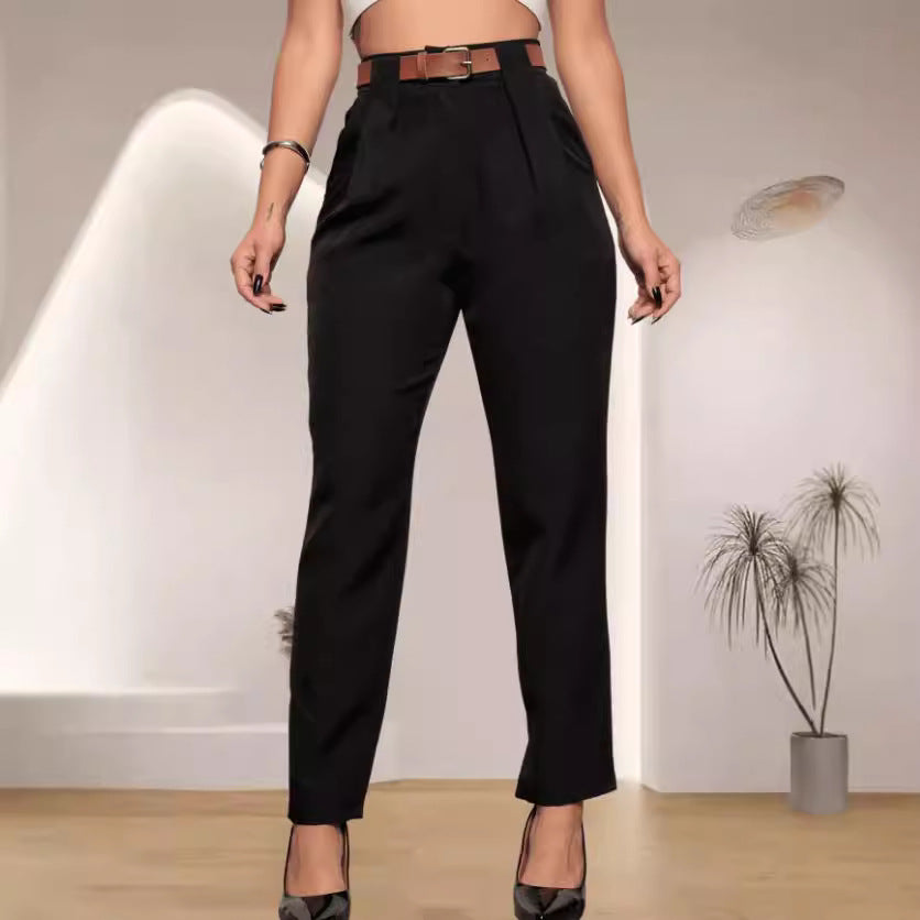 Damen elegante Hochbundhose mit Faltendetails Drune