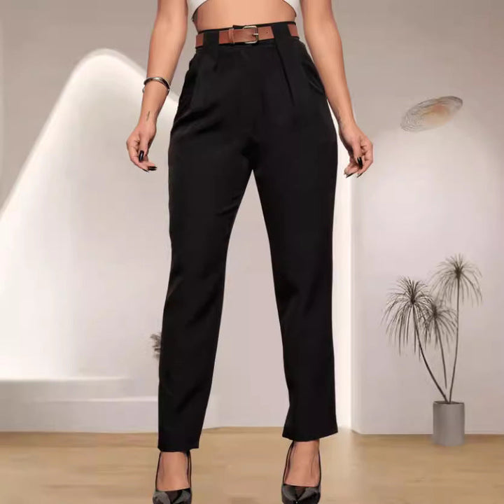 Damen elegante Hochbundhose mit Faltendetails Drune