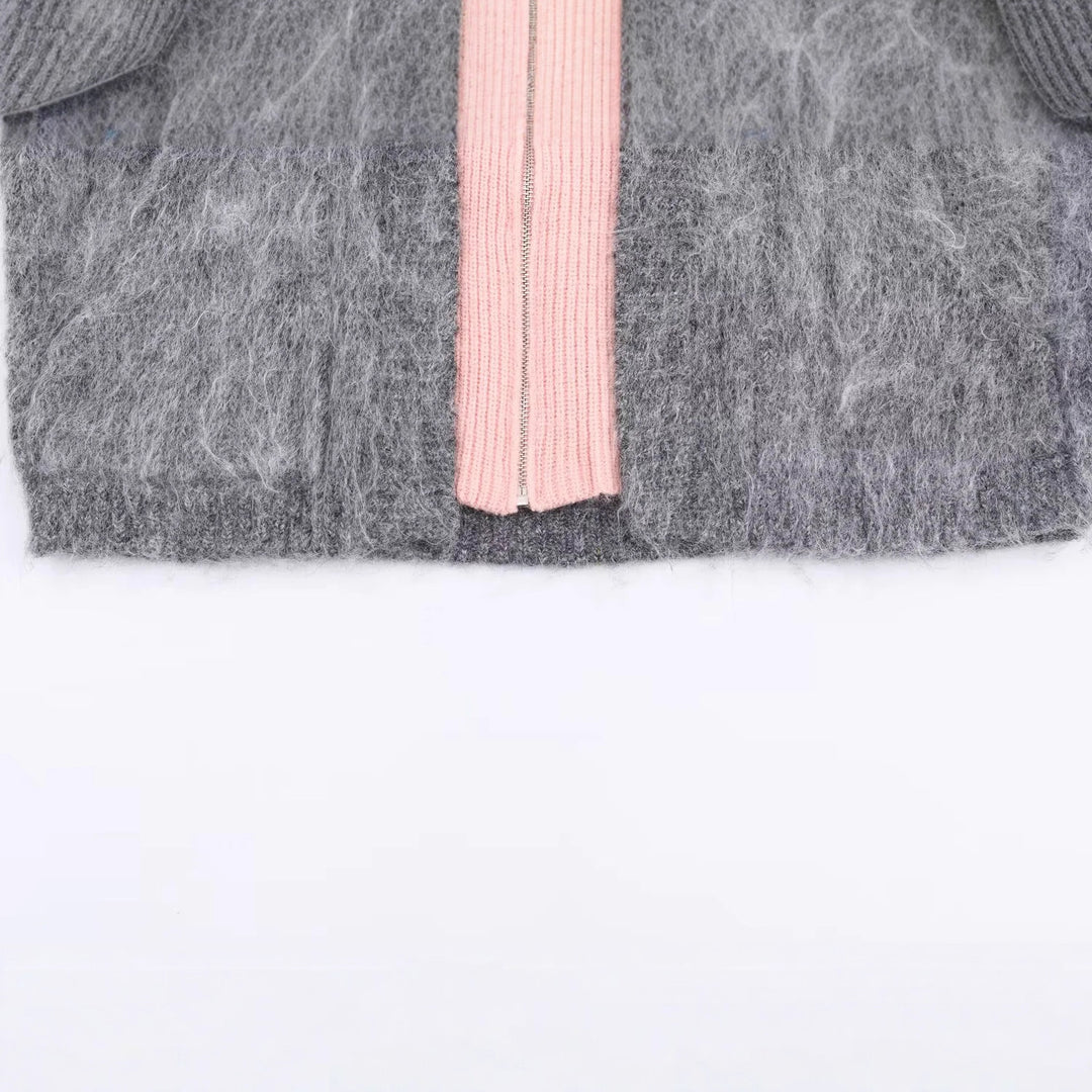 Damen nan kuscheliger Mohair‑Optik Cardigan mit integrierter Reißverschluss‑Innenjacke und Bomberkragen Drune