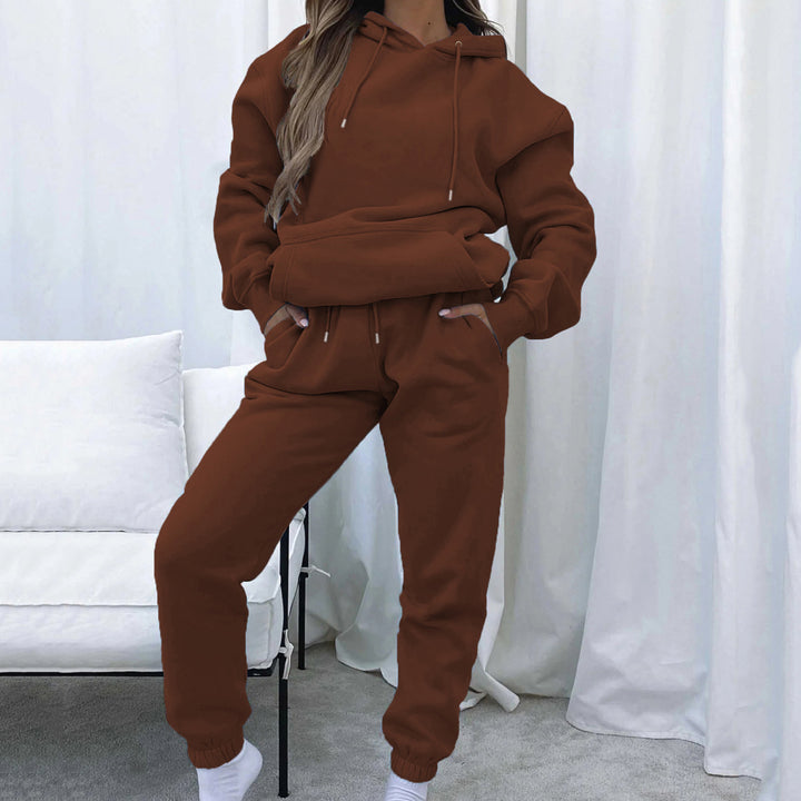 Damen kuscheliges Cropped-Kapuzen-Lounge-Set mit hochgeschnittener Tunnelzug-Jogginghose Drune