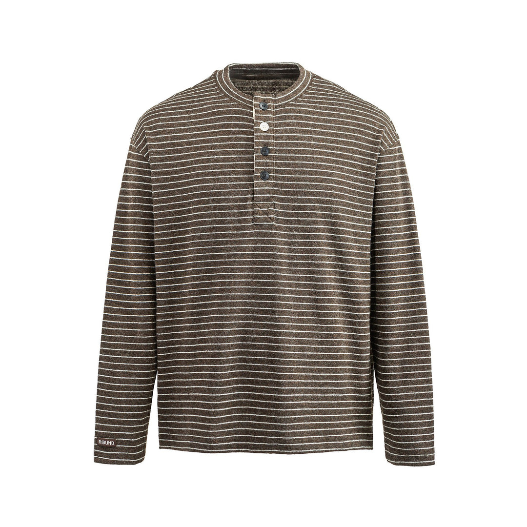 Herren Feinstrick-Henleyshirt mit kurzem Knopfleiste und horizontalem Streifenmuster Drune