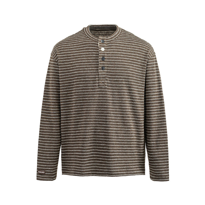 Herren Feinstrick-Henleyshirt mit kurzem Knopfleiste und horizontalem Streifenmuster Drune