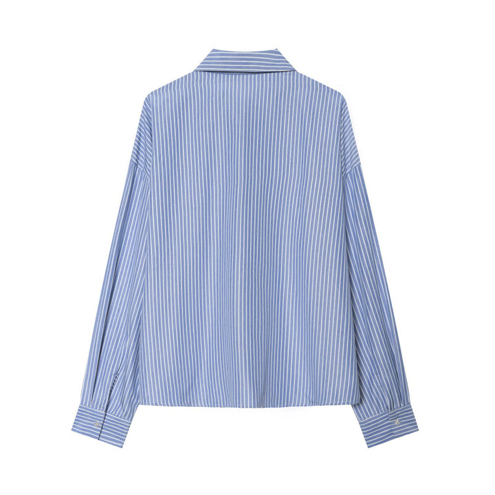 Damen Oversized Hemdbluse mit integriertem Schlips und feinem Nadelstreifen Drune