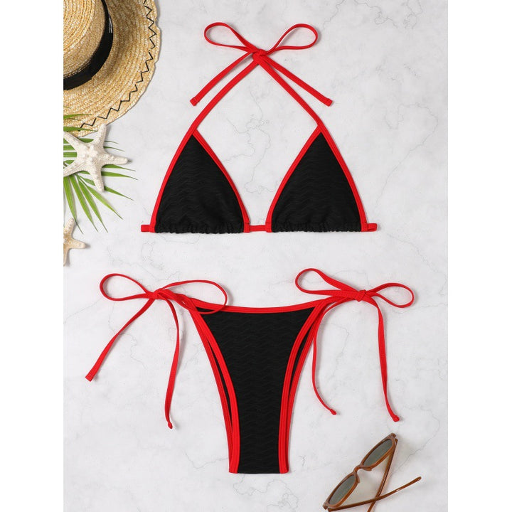 Damen Triangel-Bikini mit verstellbaren Bindebändern und raffiniertem Wellenmuster Drune