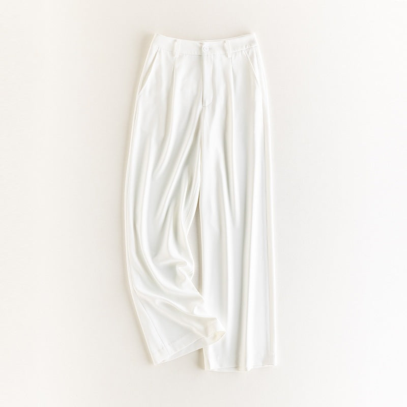 Damen Weite Hochtaillierte Satinhose mit Bundfalten und Eingrifftaschen Drune