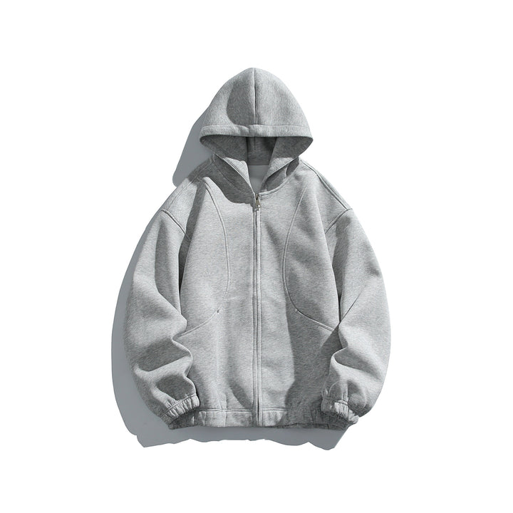 Unisex Kapuzenjacke mit durchgehendem Reißverschluss, strukturierter Neopren‑Optik und Kugelfalten-Details Drune