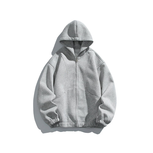 Unisex Kapuzenjacke mit durchgehendem Reißverschluss, strukturierter Neopren‑Optik und Kugelfalten-Details Drune