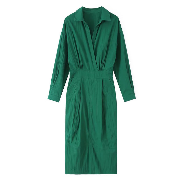 Damen Hemdblusen-Midikleid mit V-Ausschnitt, elastischer Taille und aufgesetzten Taschen Drune